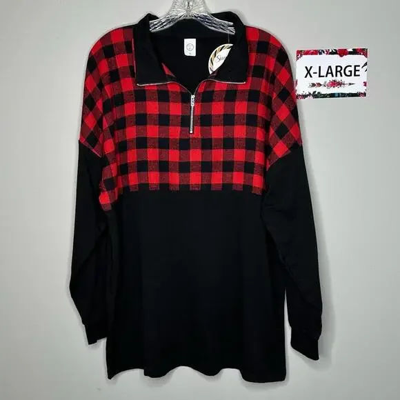 Buffalo Plaid Front zip long sleeve top X-Large - Picture 1 of 6